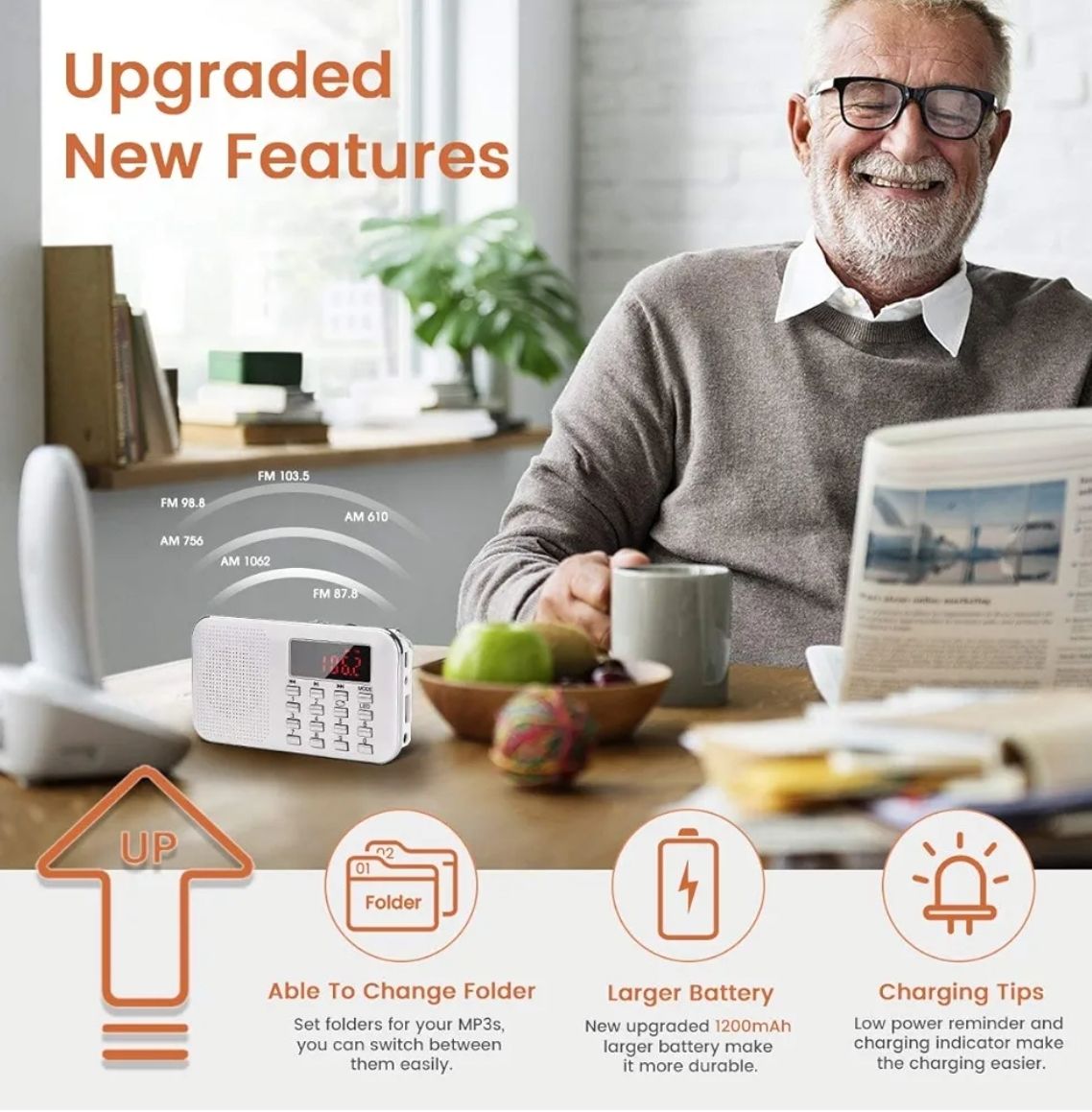 PRUNUS - Mini radio portátil AM FM