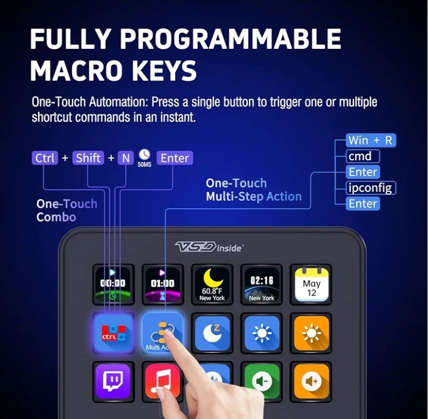 Teclado con macros, controlador de transmisión, teclado para juegos y streaming.
