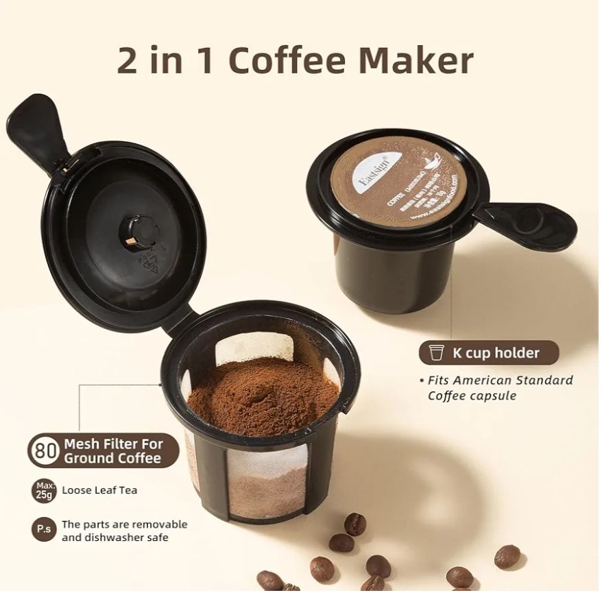 Cafetera de taza K de una sola porción 2 en 1 máquina