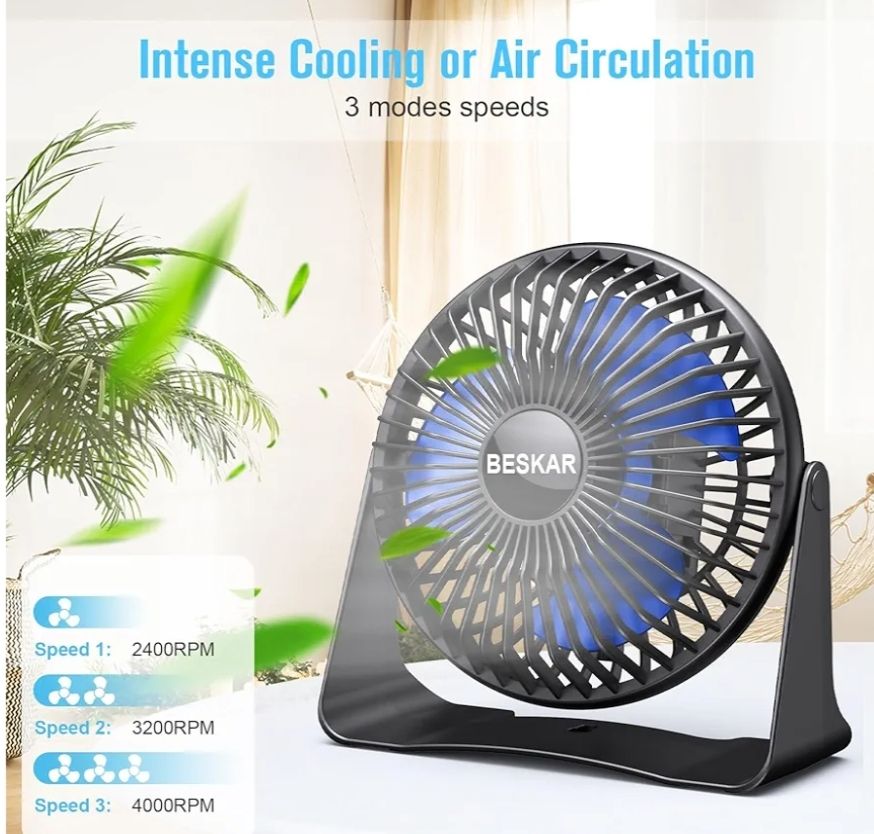 BESKAR Ventilador de escritorio pequeño USB