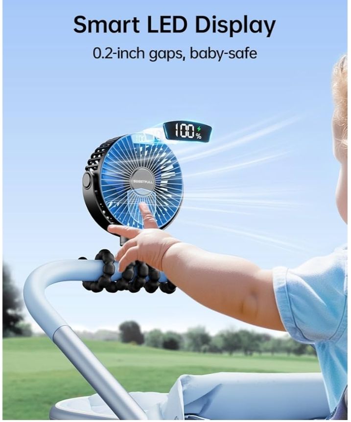 SWEETFULL Ventilador de carriola de 6000 mAh con visualización LED, 