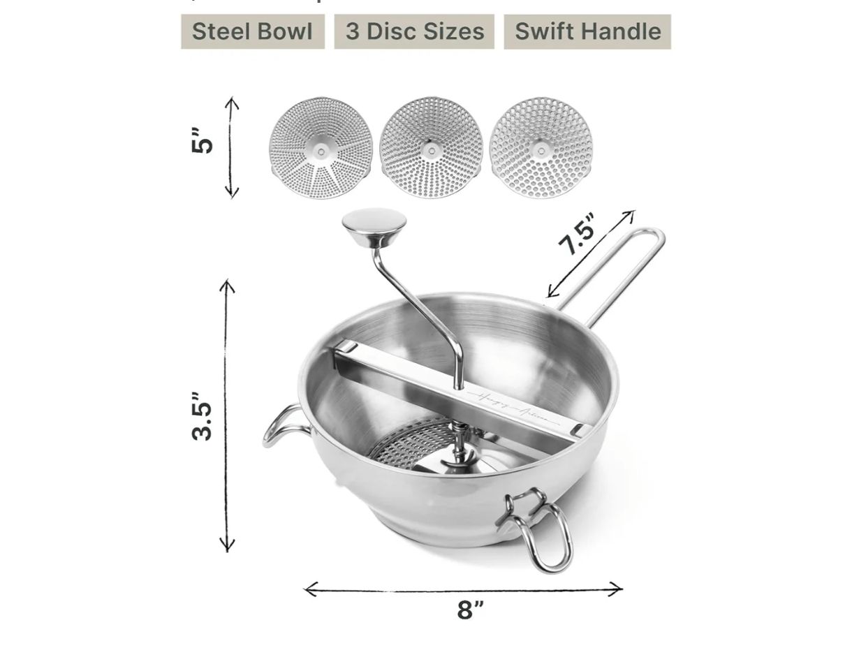 Molino de Alimentos Ergonómico de Acero Inoxidable con 3 Discos de Molienda -