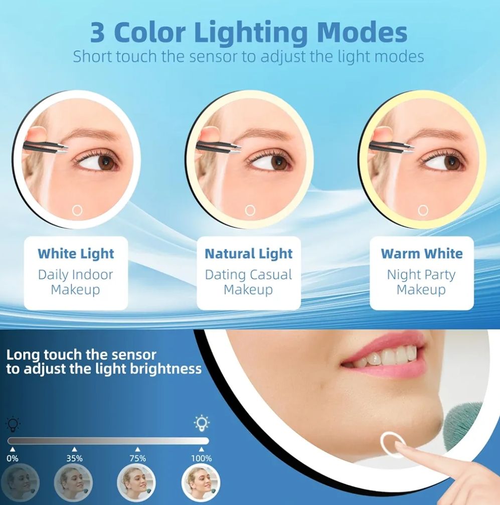 Espejo de aumento 10X con luces