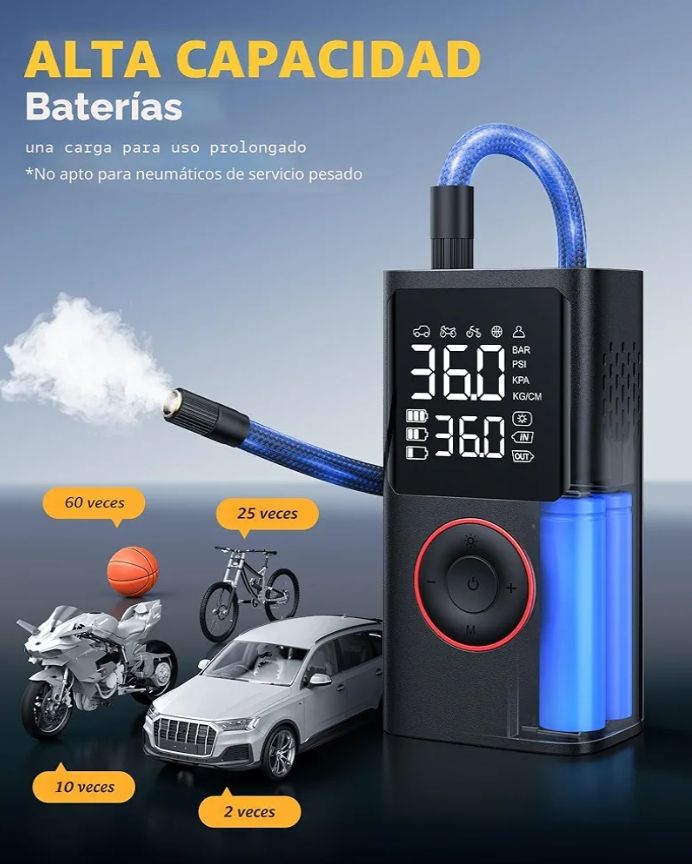 Inflador de neumáticos, compresor de aire portátil