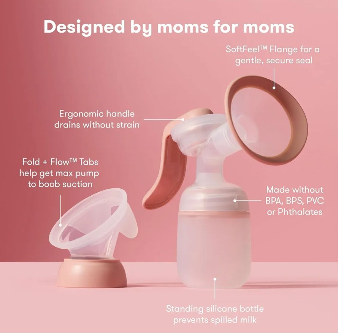 Frida Mom - Extractor de leche manual 2 en 1 con ventosa de silicona manos libres