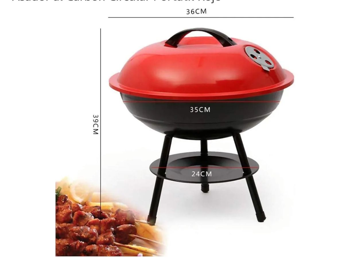 Asador al Carbón Circular Portátil Rojo