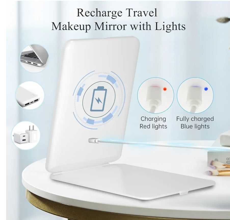 Espejo de maquillaje de viaje recargable