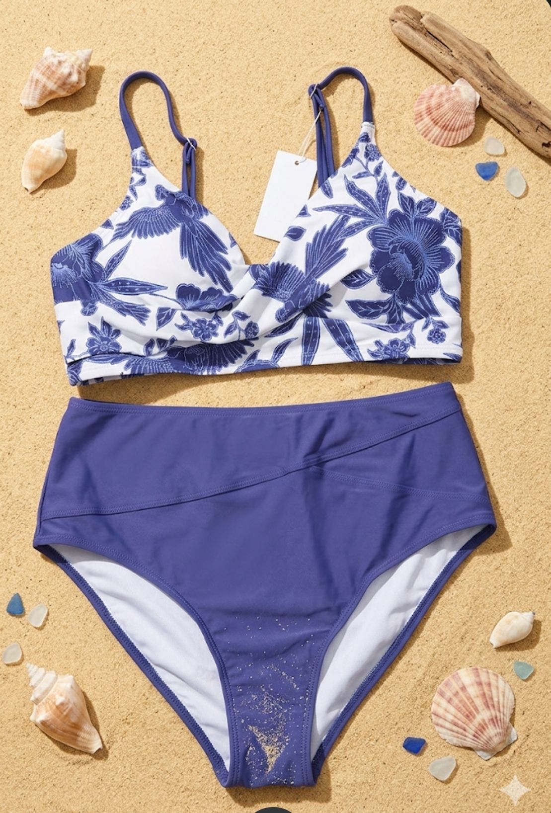 Traje de baño 2 piezas | azul con blanco 