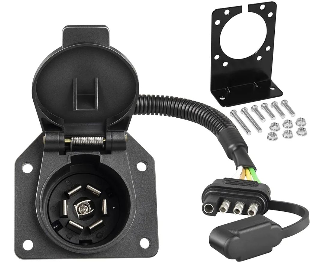 Adaptador de remolque de hoja redonda de 4 pines a 7 vías con soporte de montaje