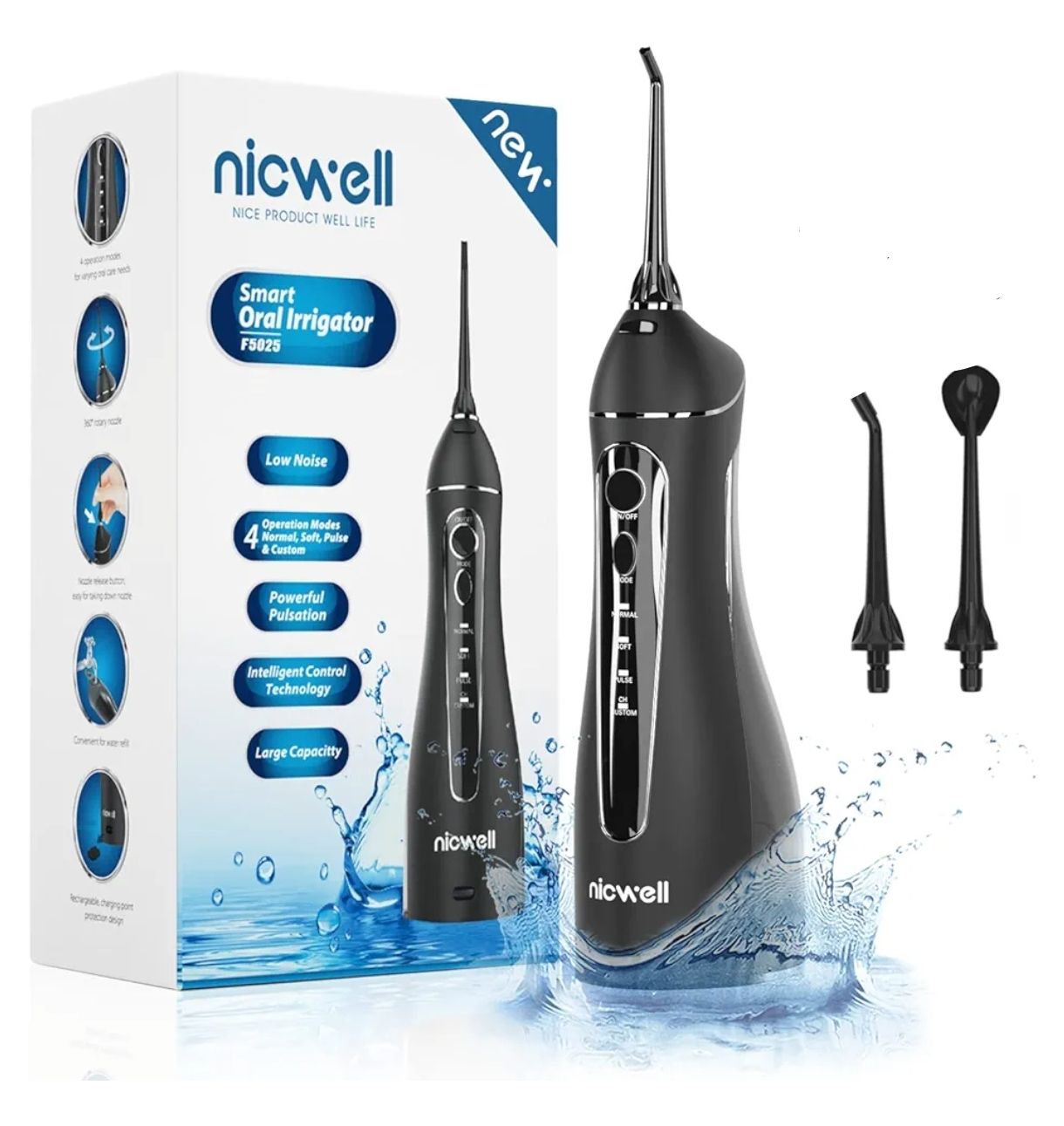Nicwell - Irrigador dental inalámbrico con puntas para hilo dental