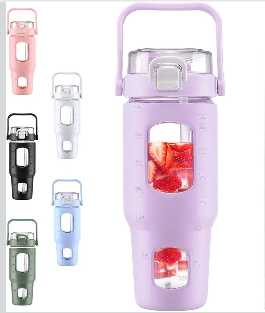 Botella de agua de vidrio de 32 onzas