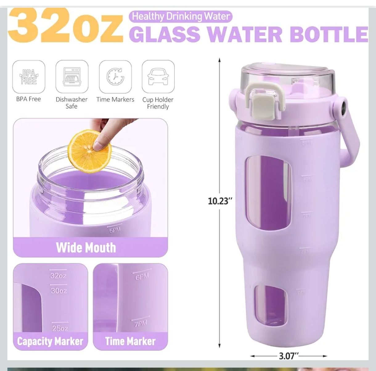 Botella de agua de vidrio de 32 onzas