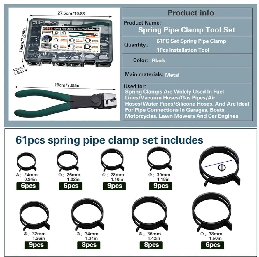 Abrazaderas de tubo de resorte para automóviles 24-38 mm