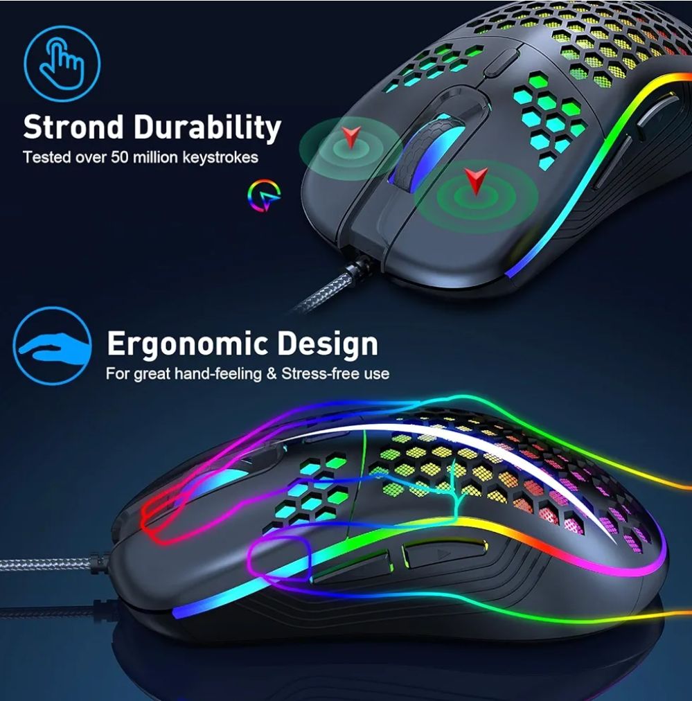 mouse para juegos con cable ergonómico