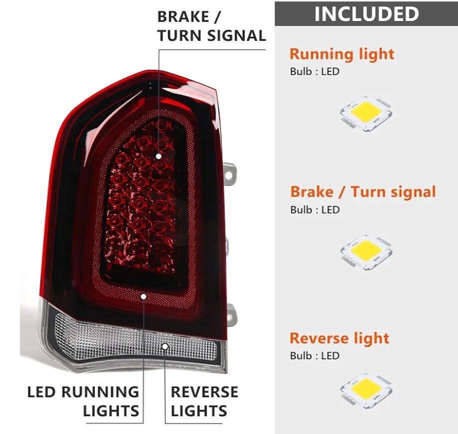 FIONE Luz trasera completa LED compatible con Chrysler 300/300C 2015-2023