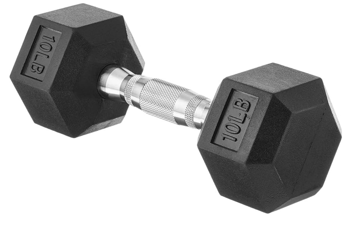 Amazon Basics Mancuerna Hexagonal de Goma, Individual, Negro