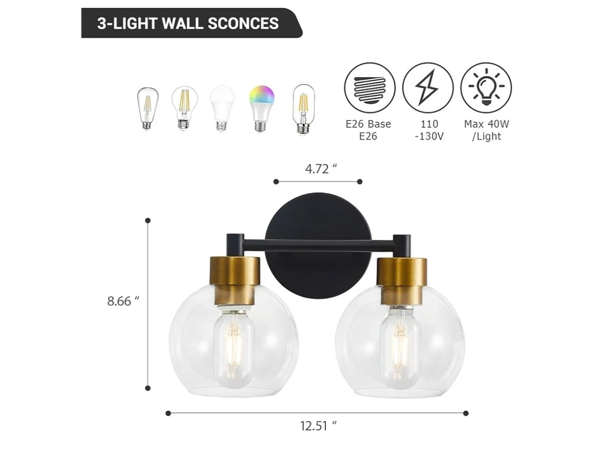 Lámparas de baño negras y doradas