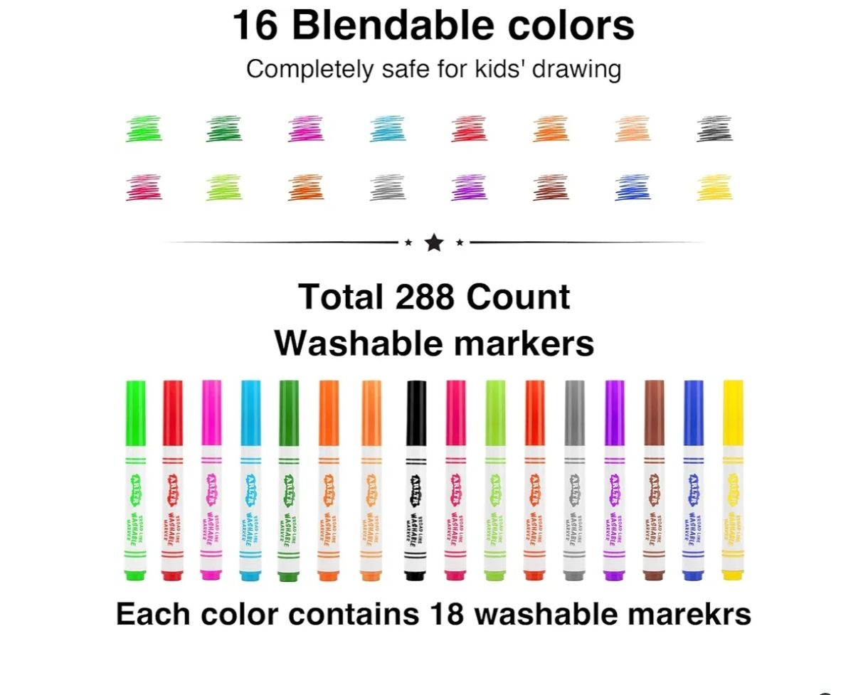 arcadores lavables a granel, paquete de 224 en 16 colores