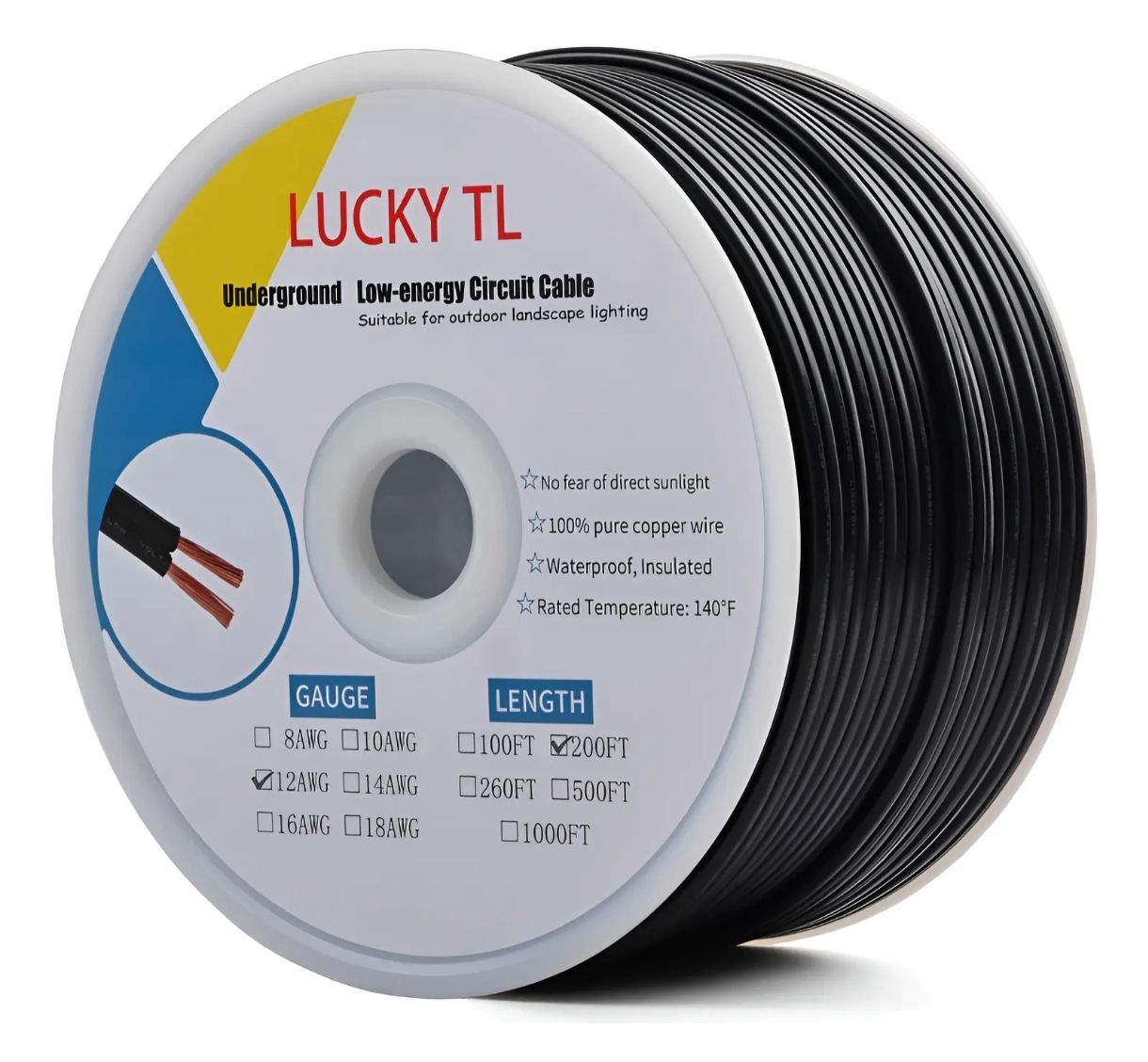 Nuevo Cable De Paisaje Bajo Voltaje 12/2 200 Pies Resistente Al Ag