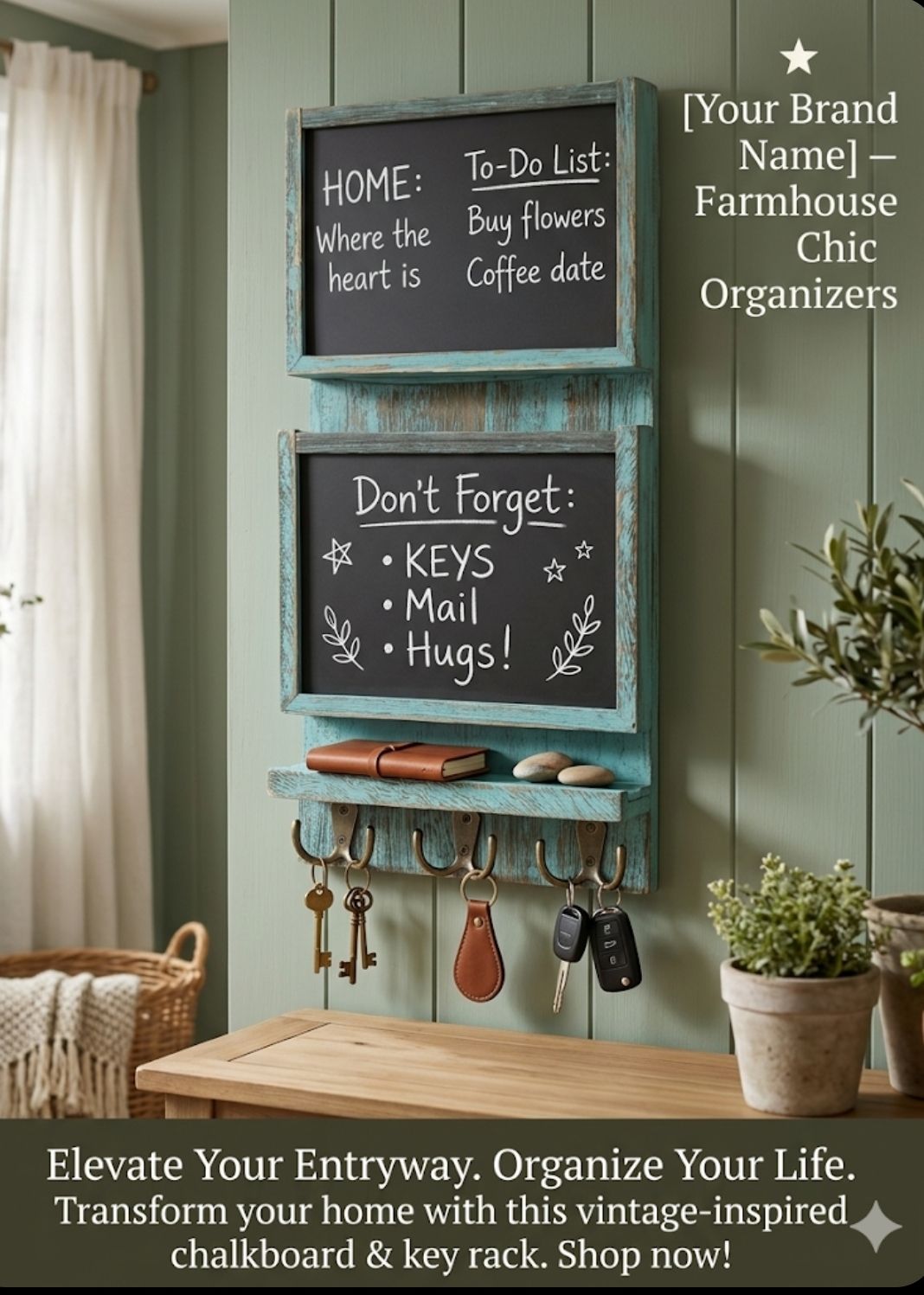 Organizador Rústico De Correo De 2 Ranuras Para Pared 