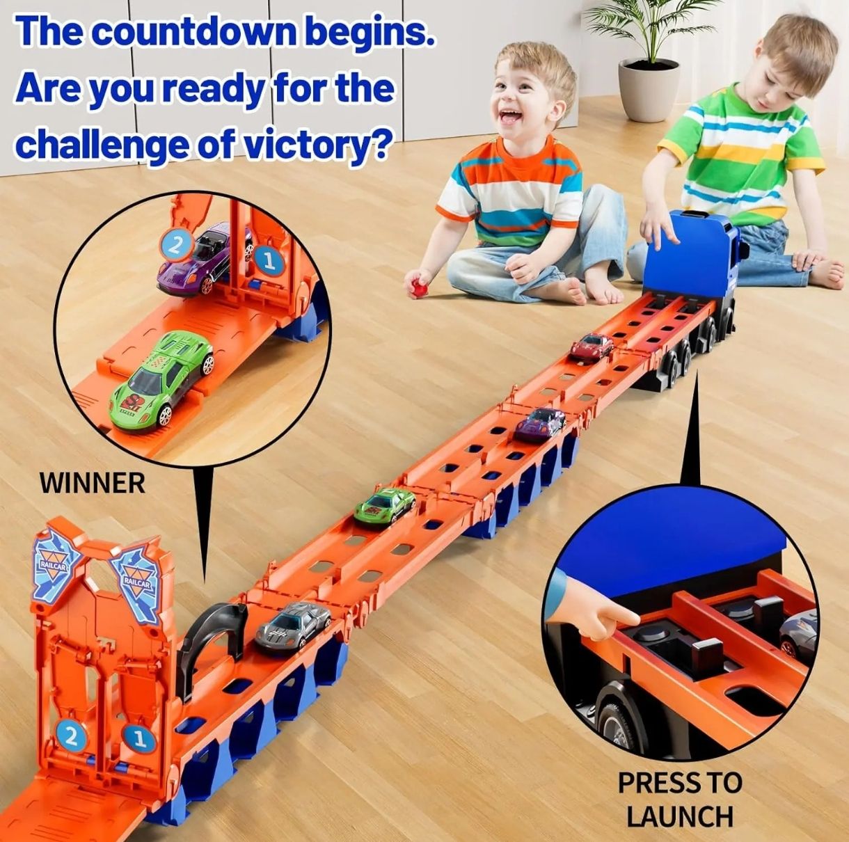 Camion de juguete Con 12 Autos De Carreras Con 2 Pistas