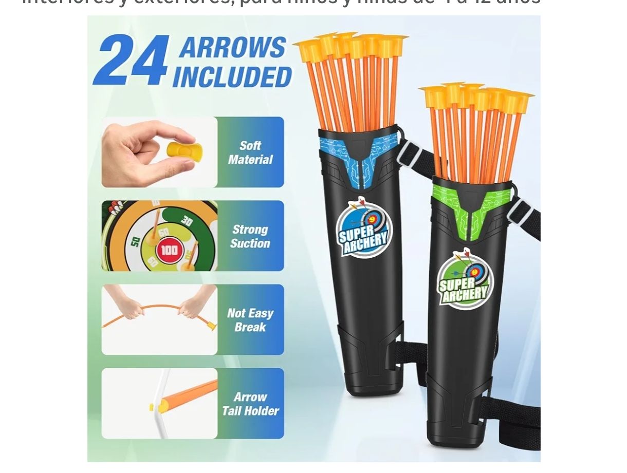 Paquete de 2 arcos y flechas con objetivo móvil para niños