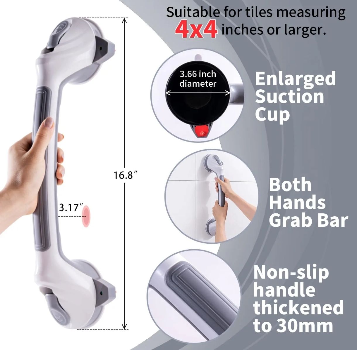 Paquete De 2 Barras De Apoyo Para Ducha 42.7 Cm Para Anciano