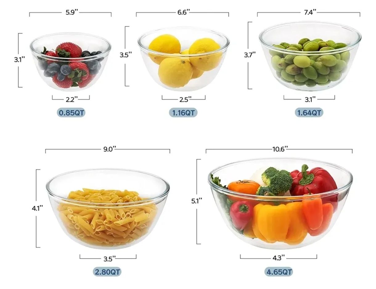 Juego de 5 cuencos de vidrio para mezclar