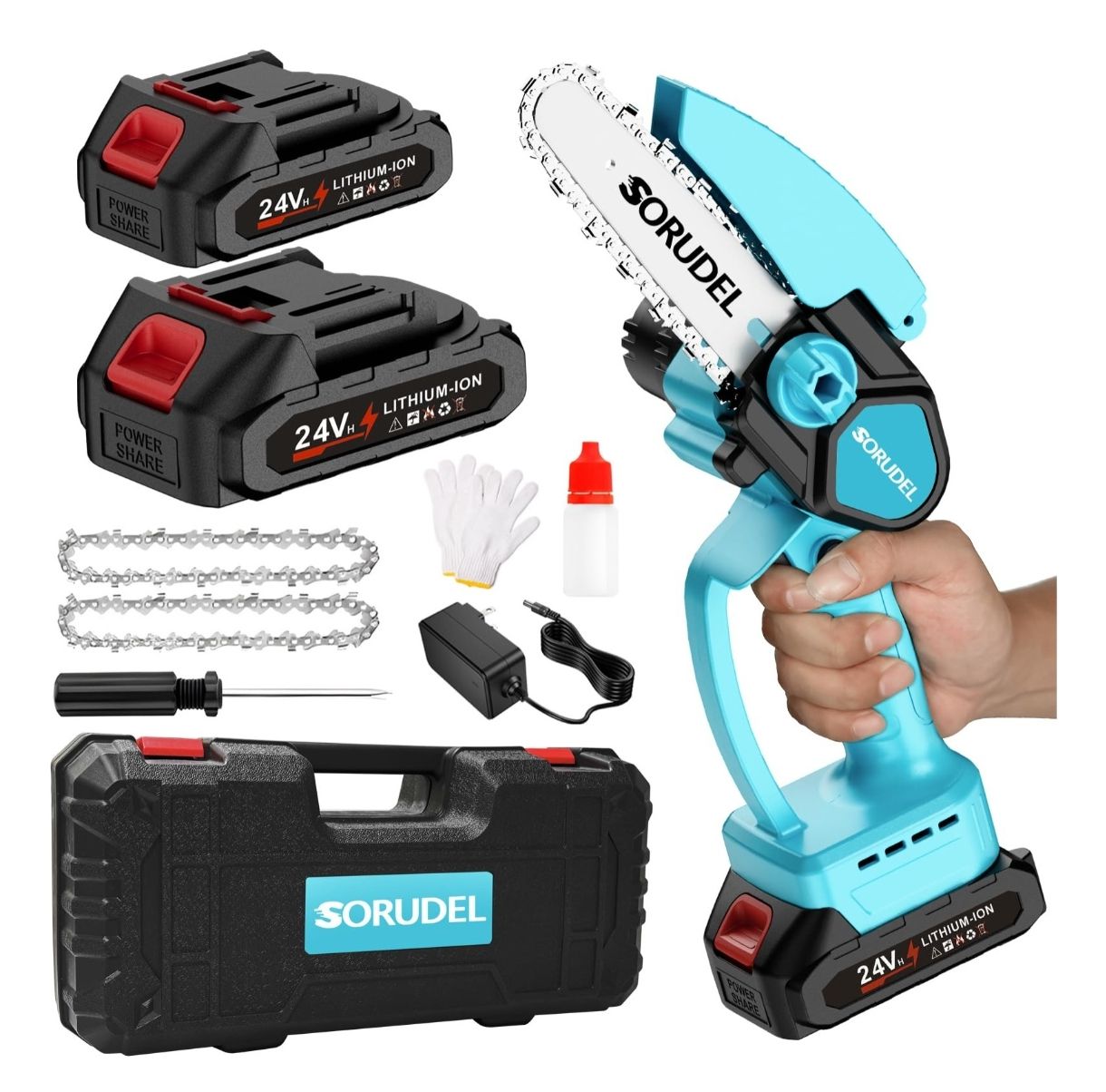 Mini Motosierra Inalámbrica Eléctrica Azul Oscuro Sin Escobi