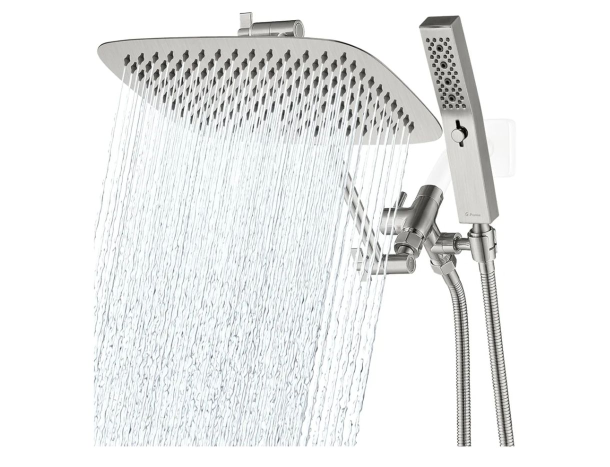 G-Promise Combo de cabezal de ducha doble de metal de 12 pulgadas