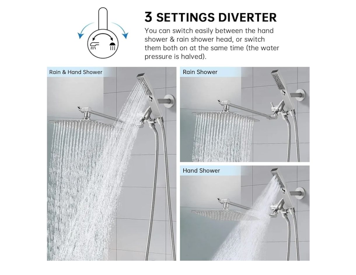 G-Promise Combo de cabezal de ducha doble de metal de 12 pulgadas