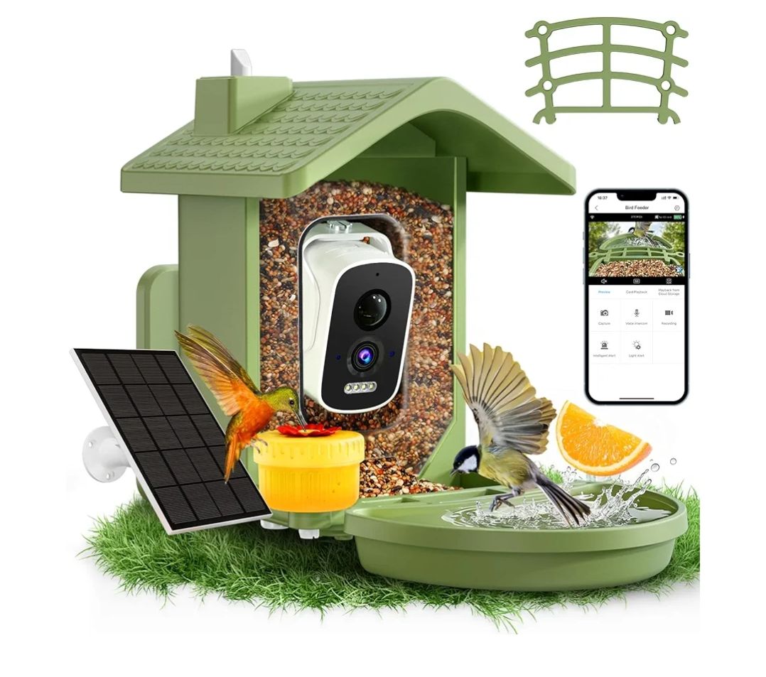 Comedero inteligente para pájaros con cámara alimentado por energía solar