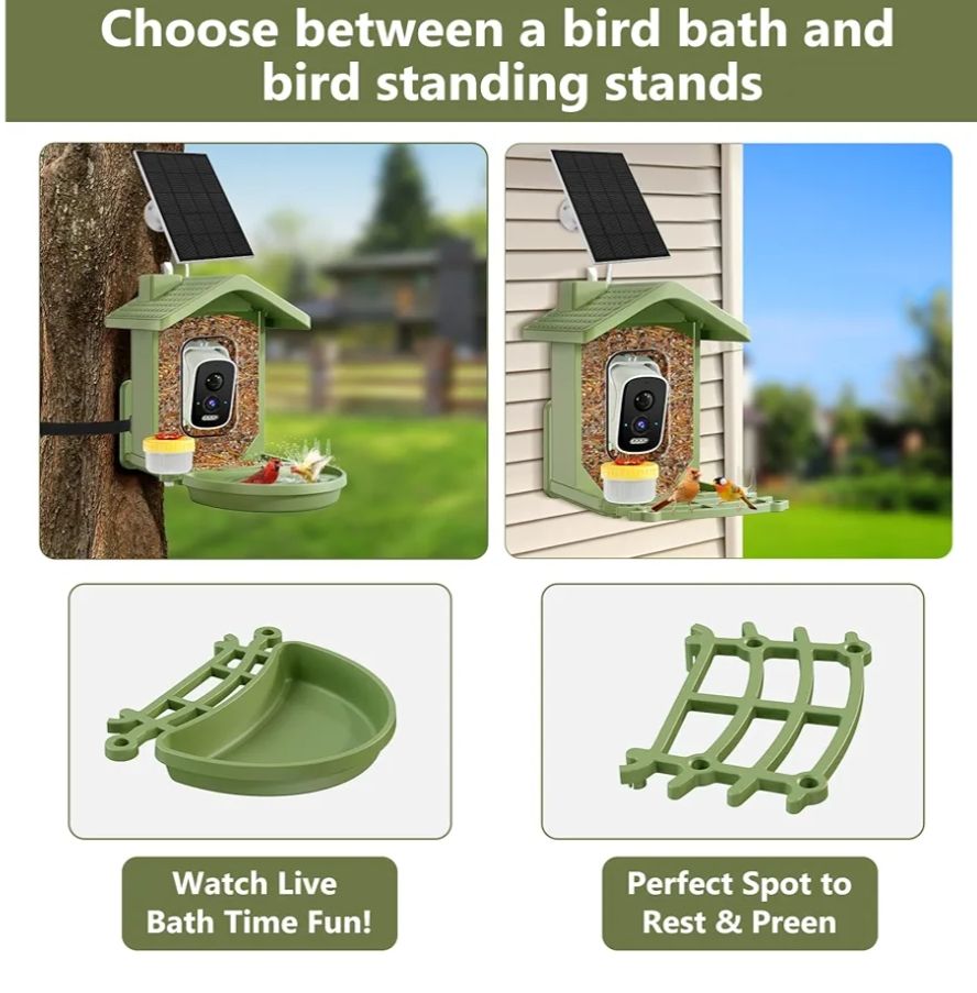 Comedero inteligente para pájaros con cámara alimentado por energía solar