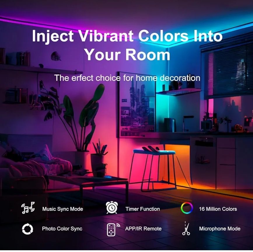 Luces LED de 200 pies para recámara (2 rollos de 100 pies)