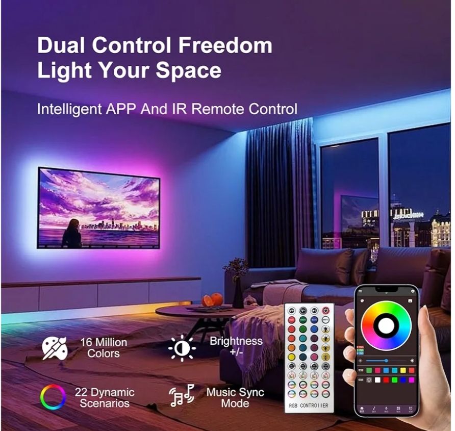 Luces LED de 200 pies para recámara (2 rollos de 100 pies)