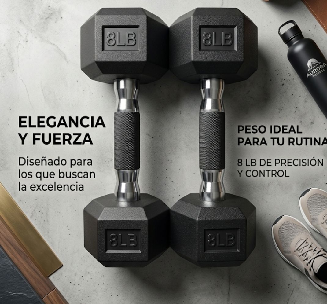 Par Mancuernas Hexagonales Caucho Goma 8 Lb (3.63kg) Color Negro