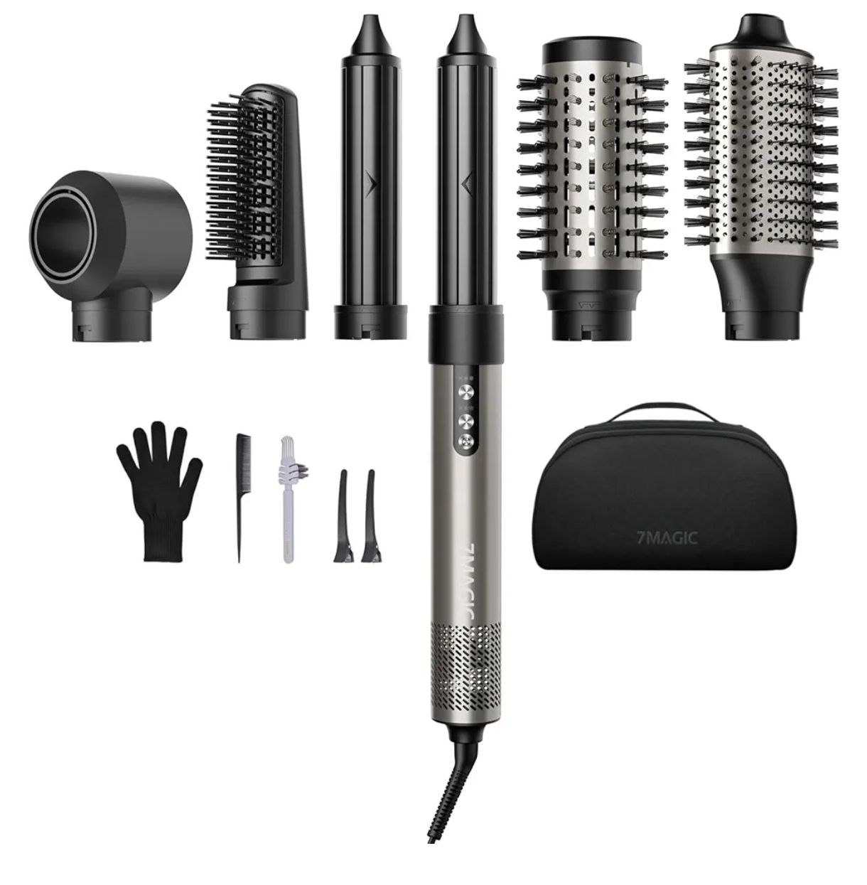 7MAGIC Cepillo secador y moldeador 6 en 1, plateado