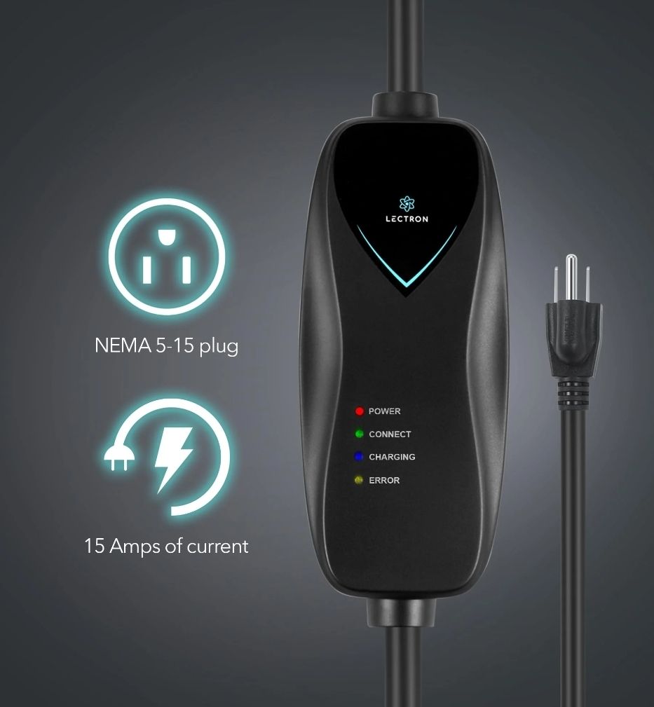 Cargador eléctrico Lectron de nivel 1 con certificación ETL, 110 V, 15 A, con cable de 5 m