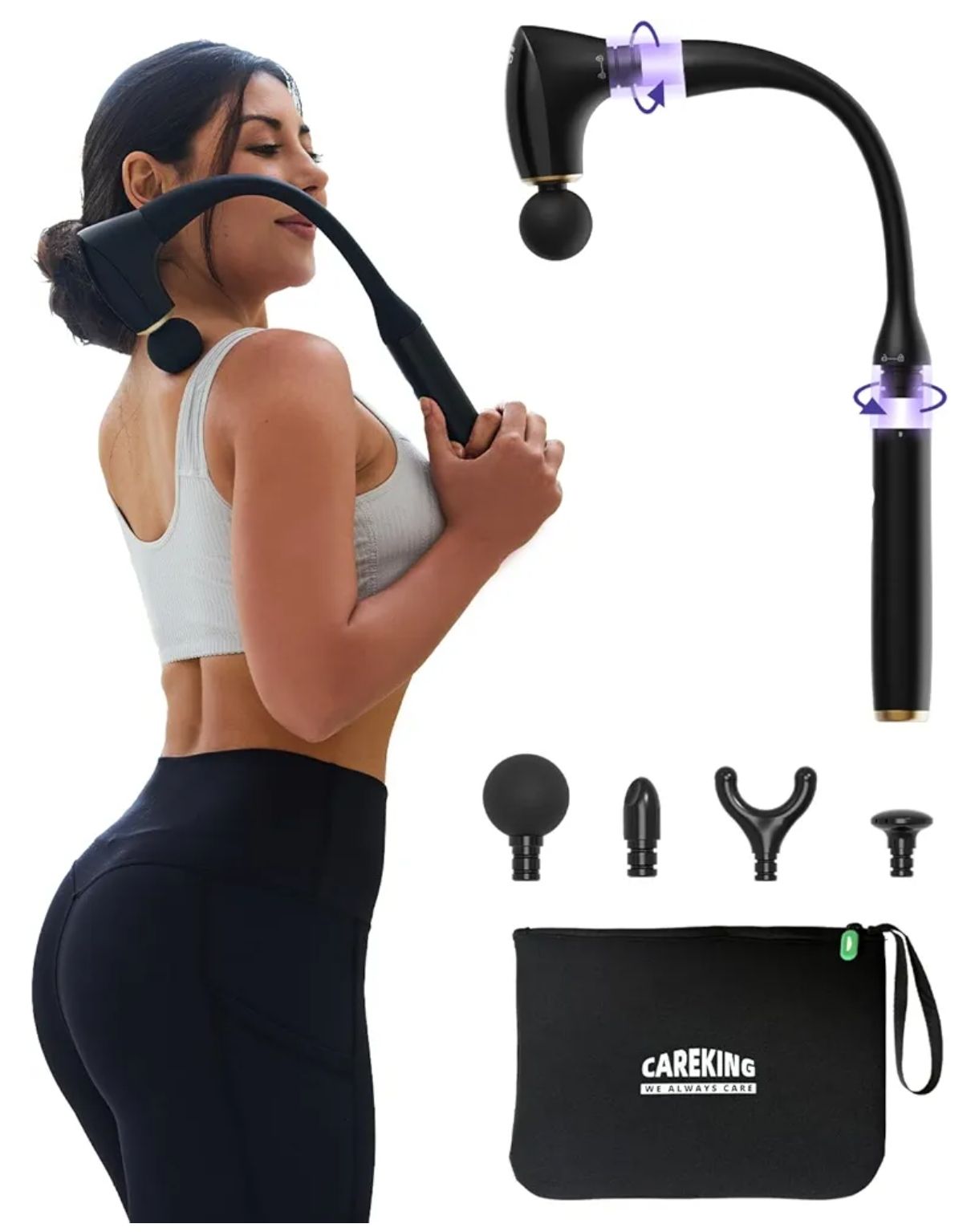 Pistola de masaje de percusión desmontable 2 en 1 con mango de extensión