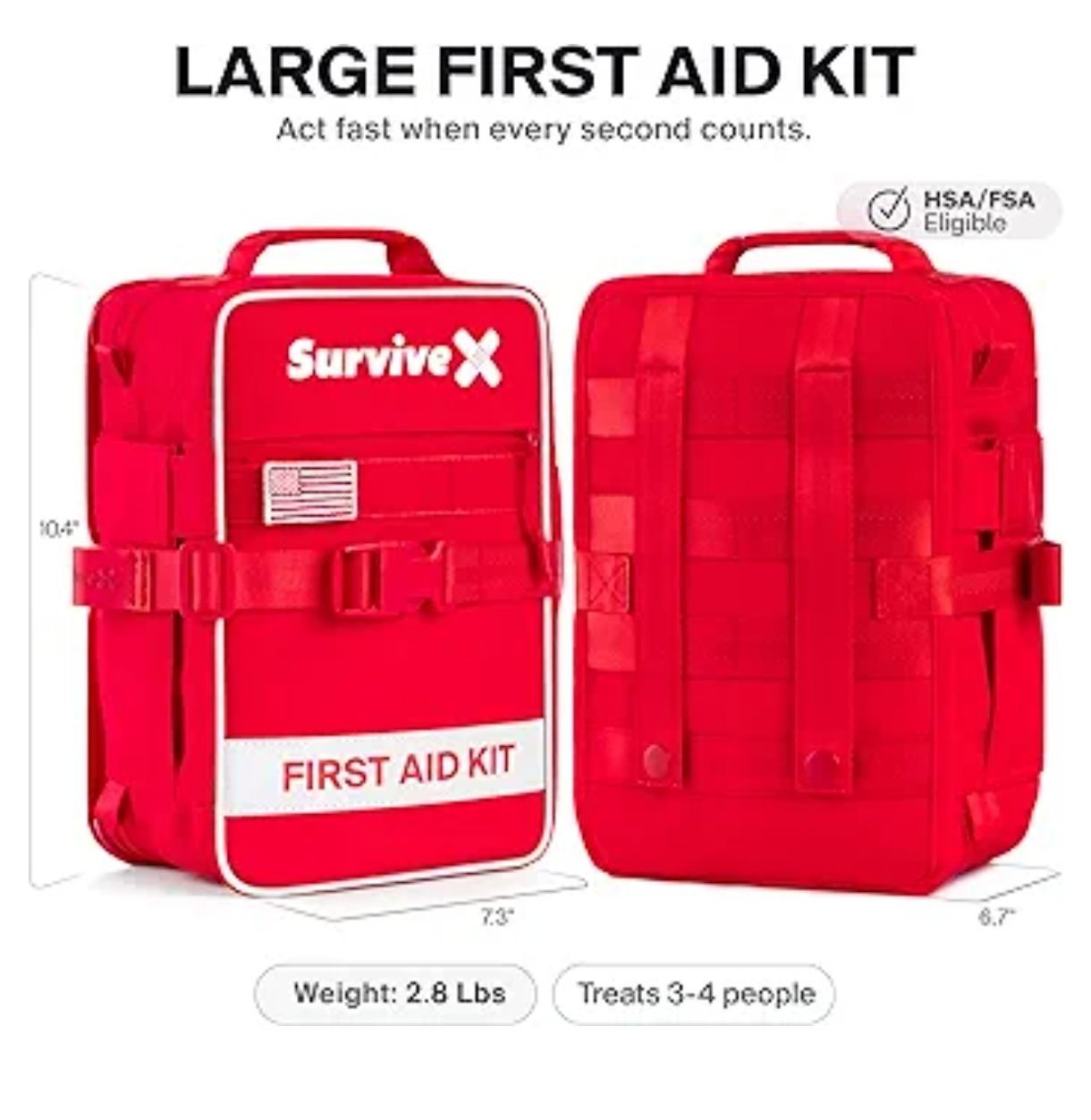 SurviveX Botiquín de primeros auxilios grande para coche