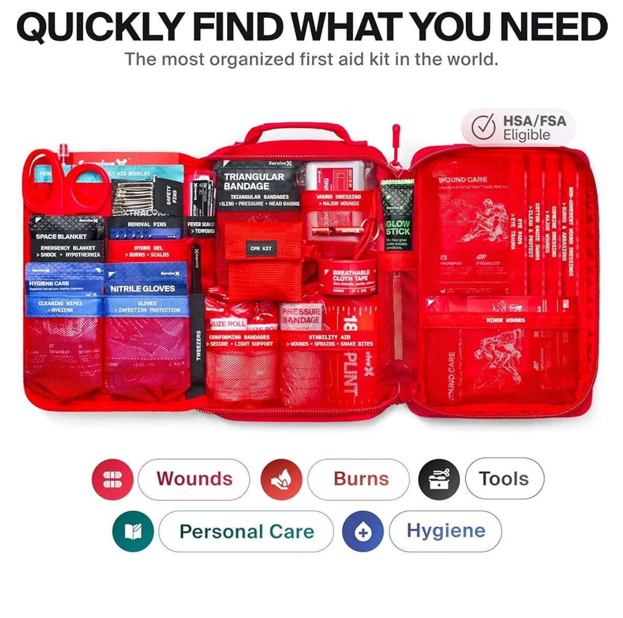 SurviveX Botiquín de primeros auxilios grande para coche