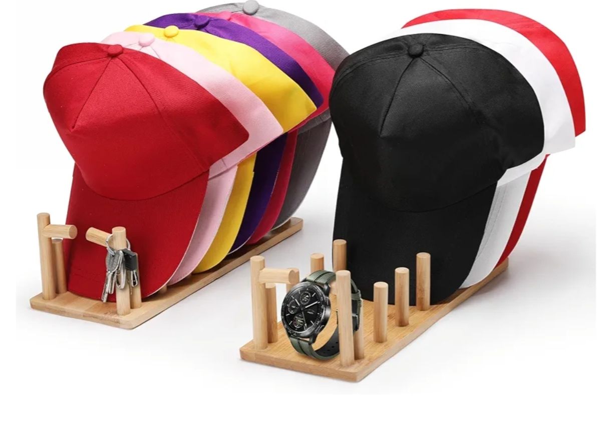 2 soportes de bambú para sombreros de béisbol para exhibición y organizador