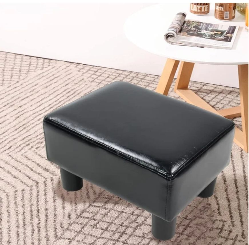 Taburete otomano de piel sintética moderno rectangular, Negro