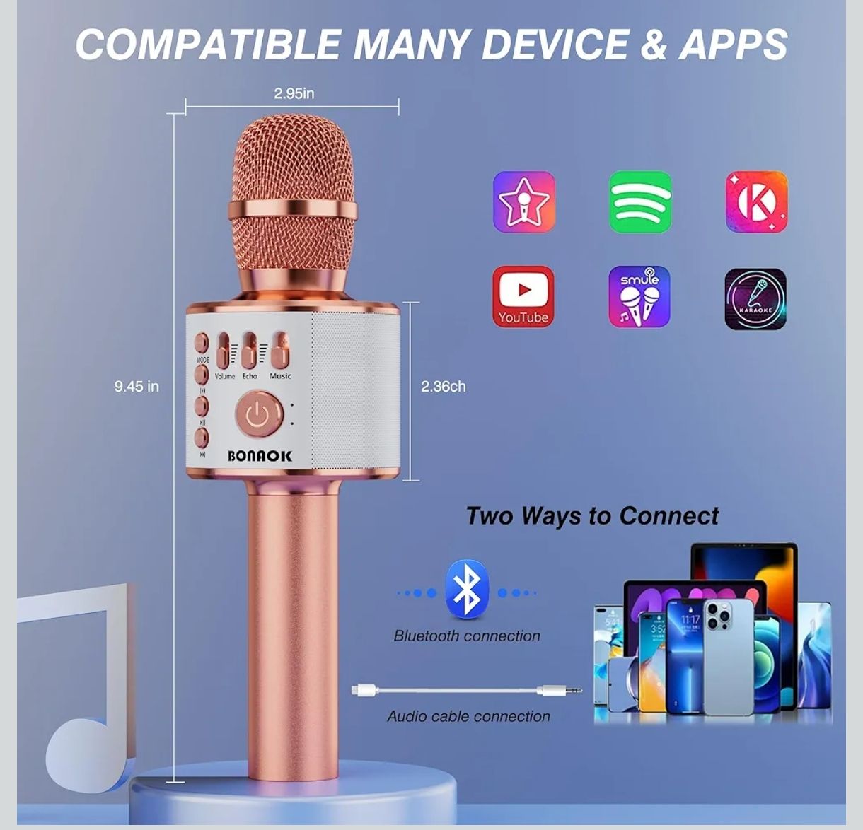 BONAOK Micrófono inalámbrico Bluetooth Karaoke