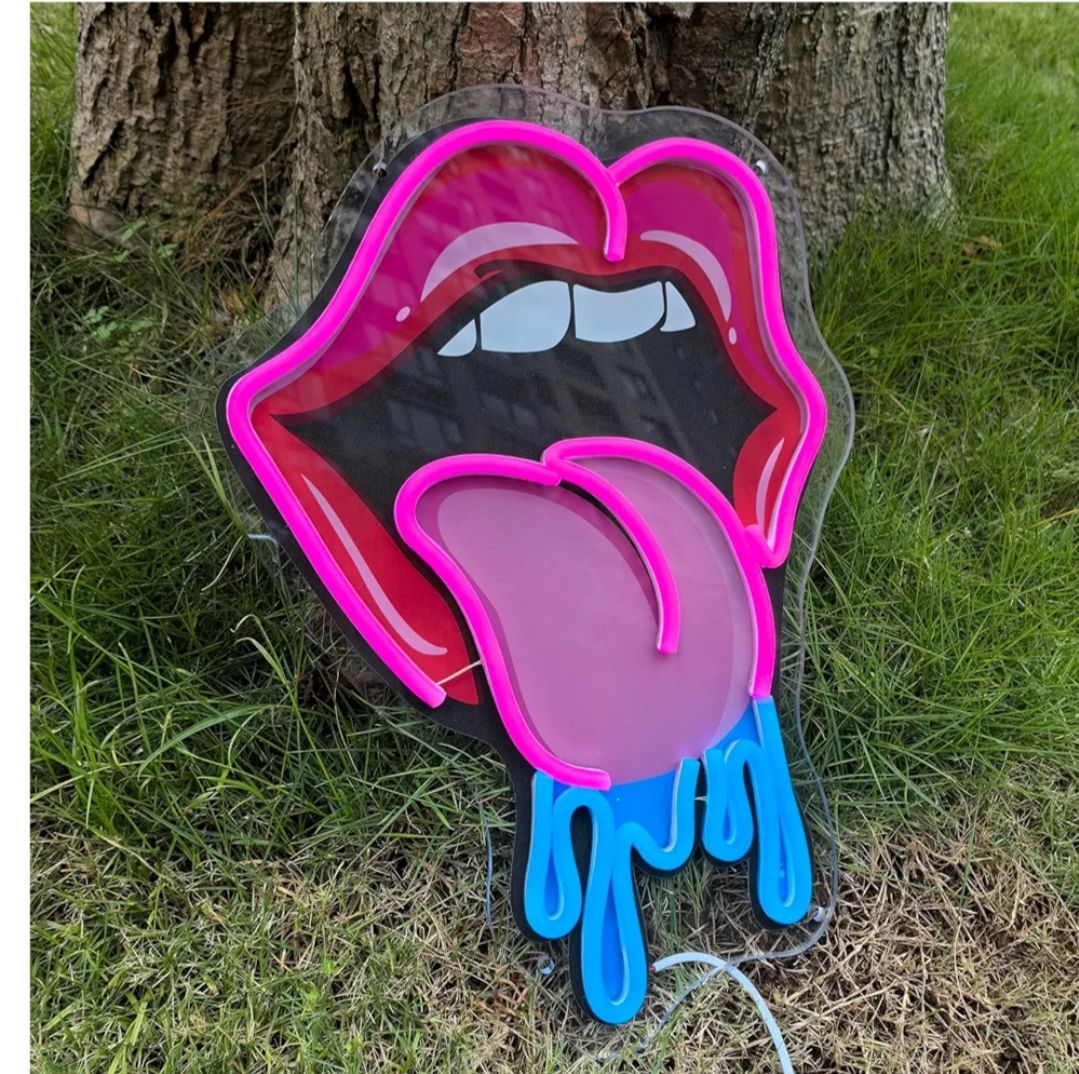 Neon Lips - Arte de pared, labios sexy 