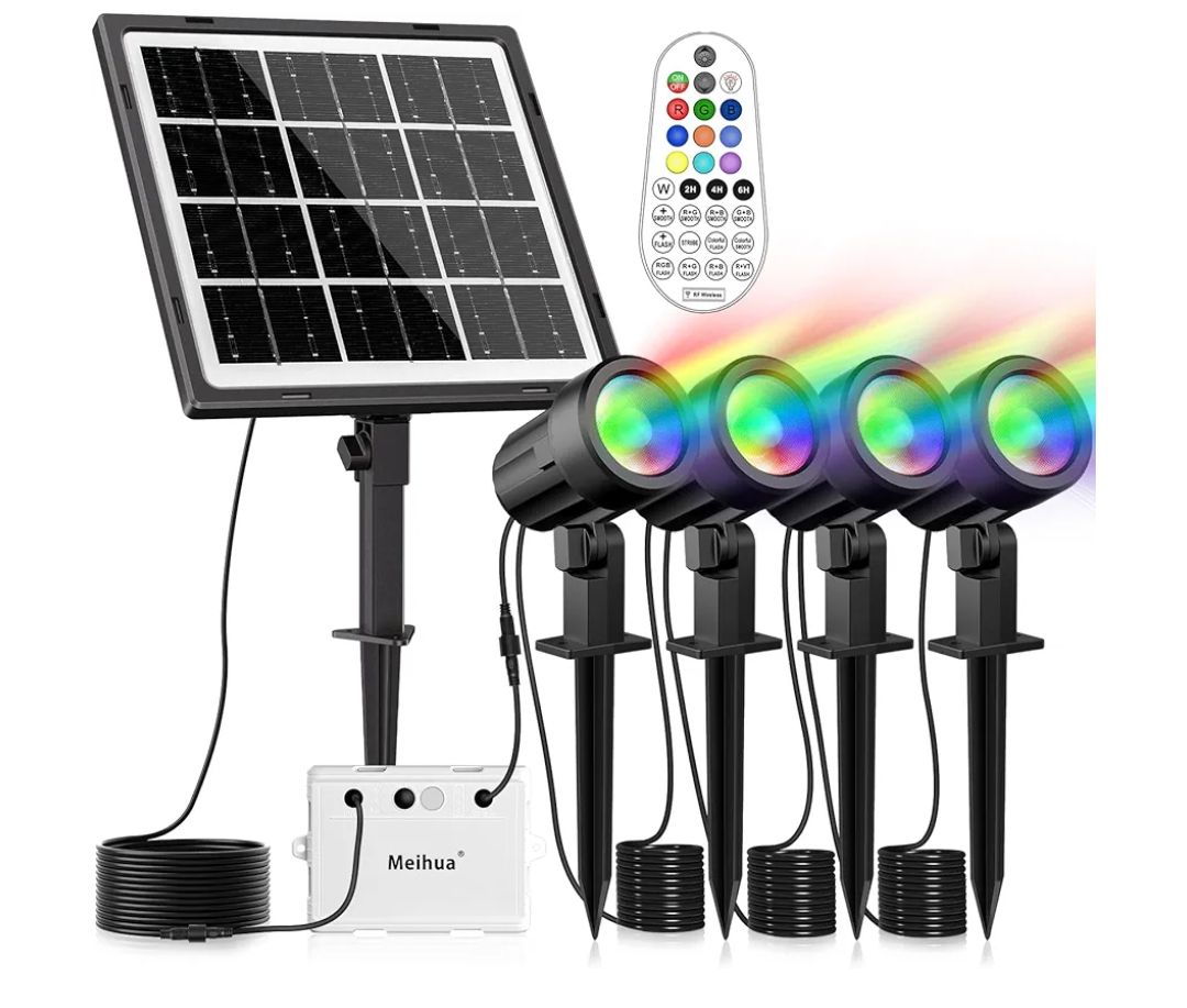 MEIHUA - Focos solares para exteriores que cambian de color, 4 en 1