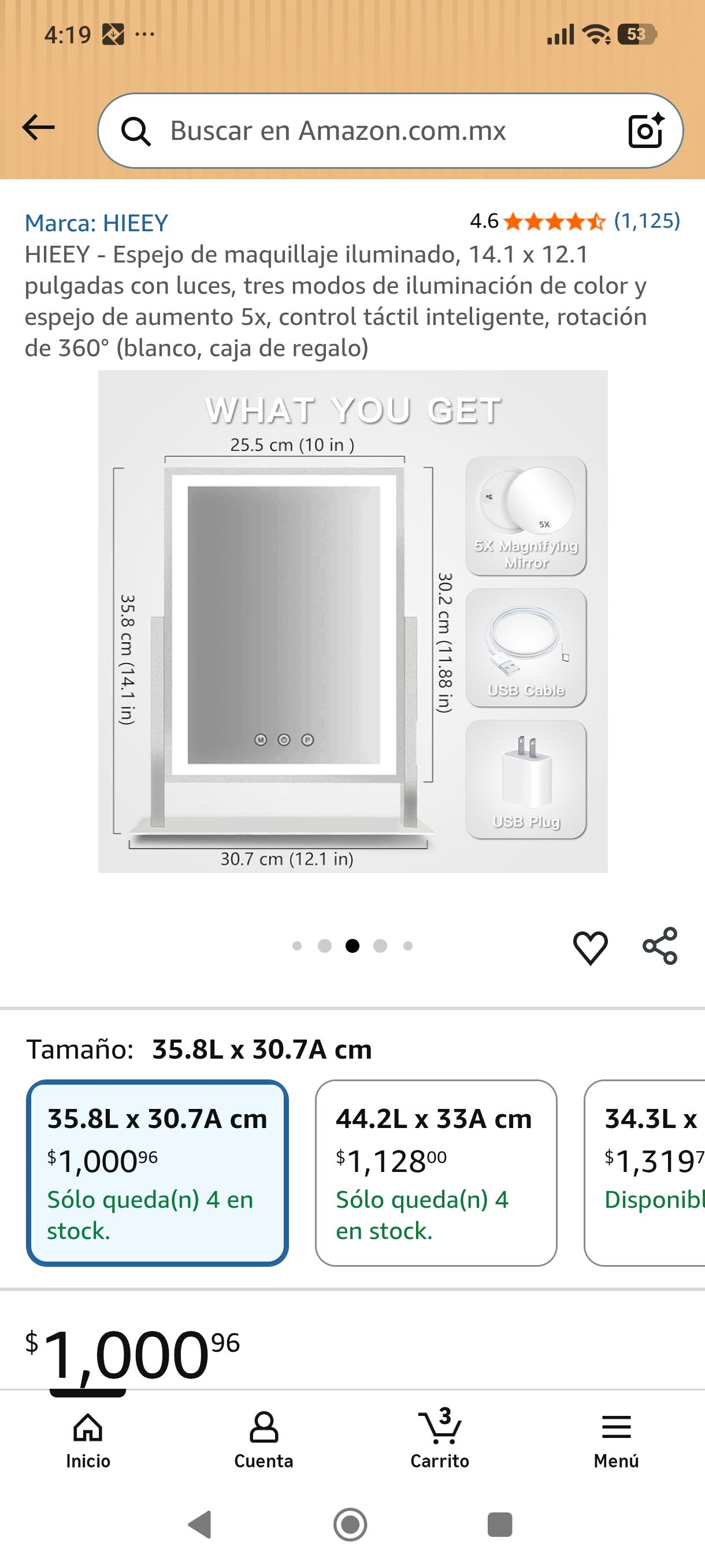 HIEEY Espejo de maquillaje iluminado