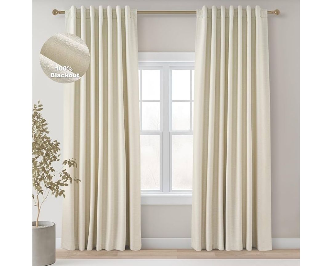 Topfinel - Cortinas opacas de lino de 94 pulgadas de largo, color crema