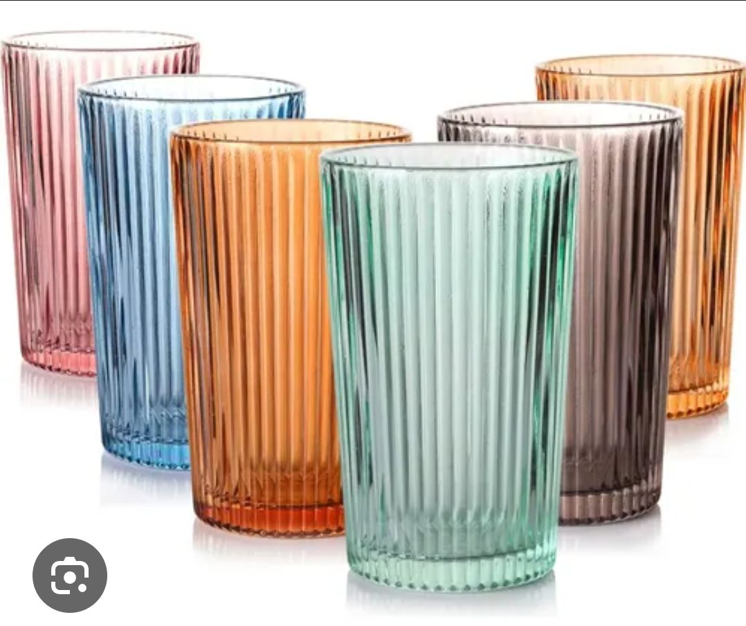 6 Vasos de vidrio de Jugo Acanalados de 12 oz.