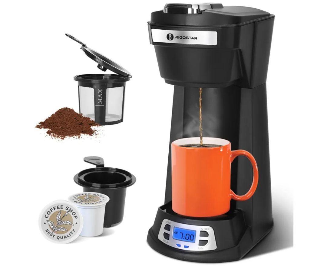 Aigostar Cafetera de una sola porción para taza K y café molido